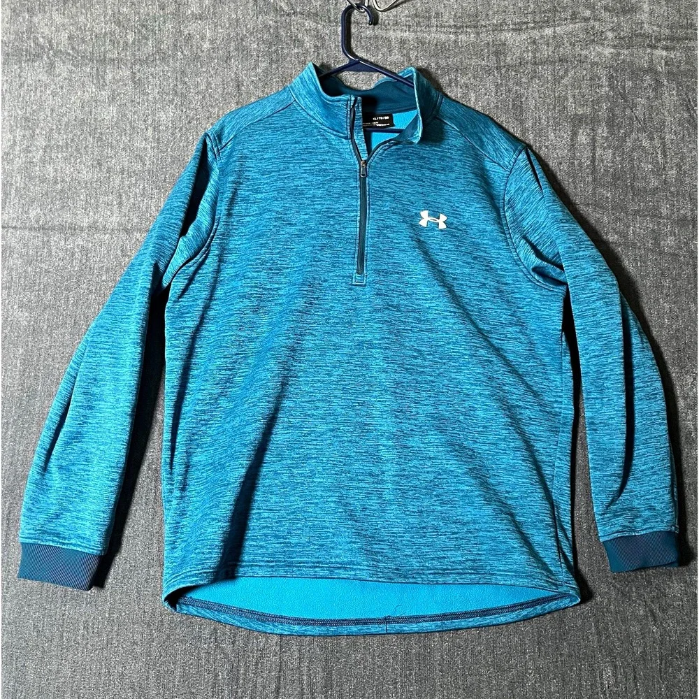 Under Armour ColdGear Men's XL Blue Heather 1/4 Zip Mock Neck Fleece Pullover